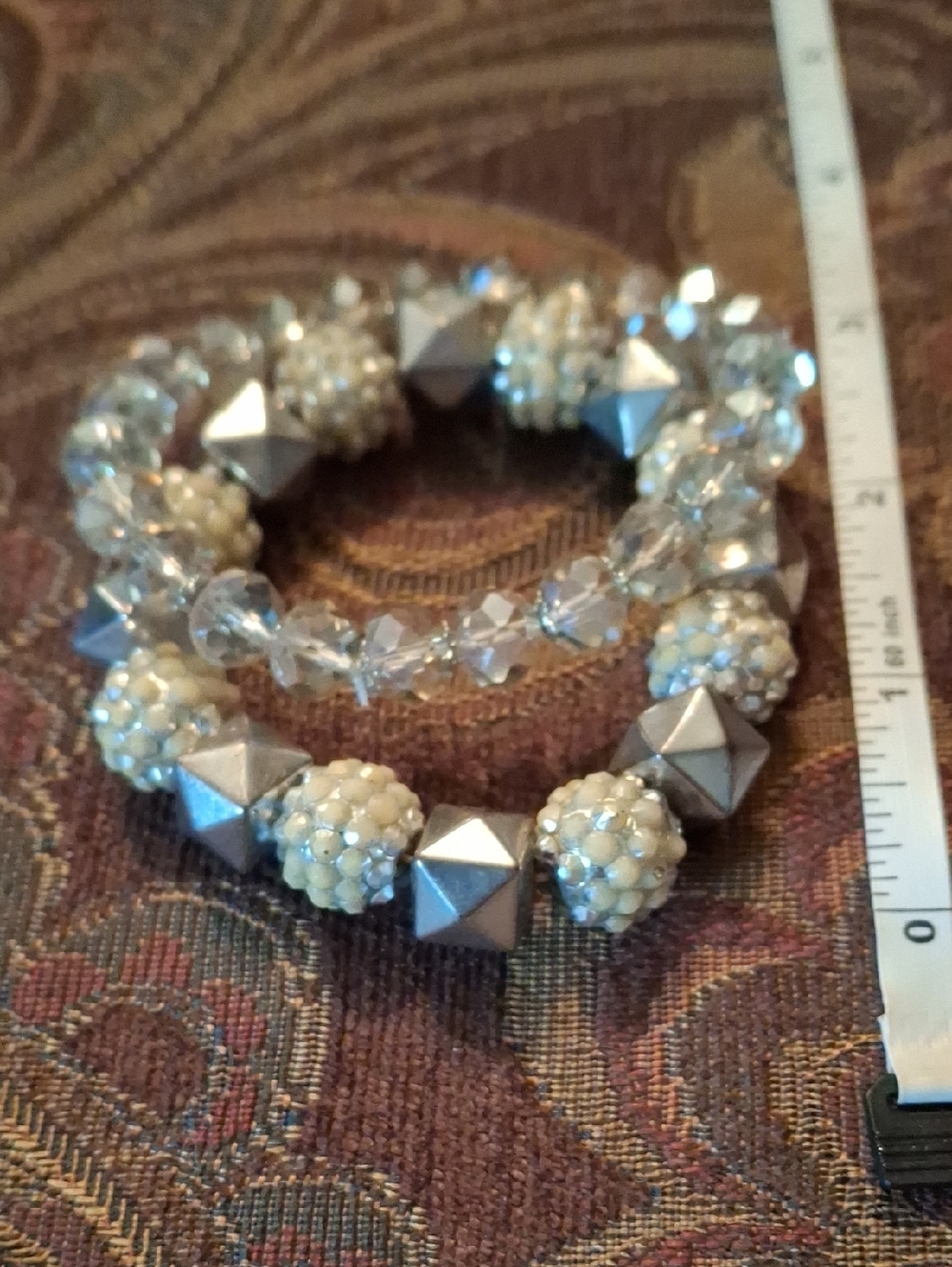 Women's Stretch Bracelet Set with Cream Beaded and Silver Accents